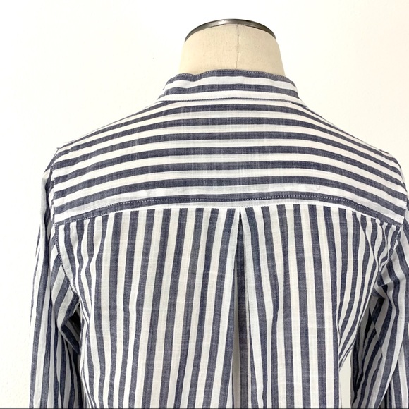 Madewell- Blue White Vertical Stripe Lace Up Top - Picture 5 of 8
